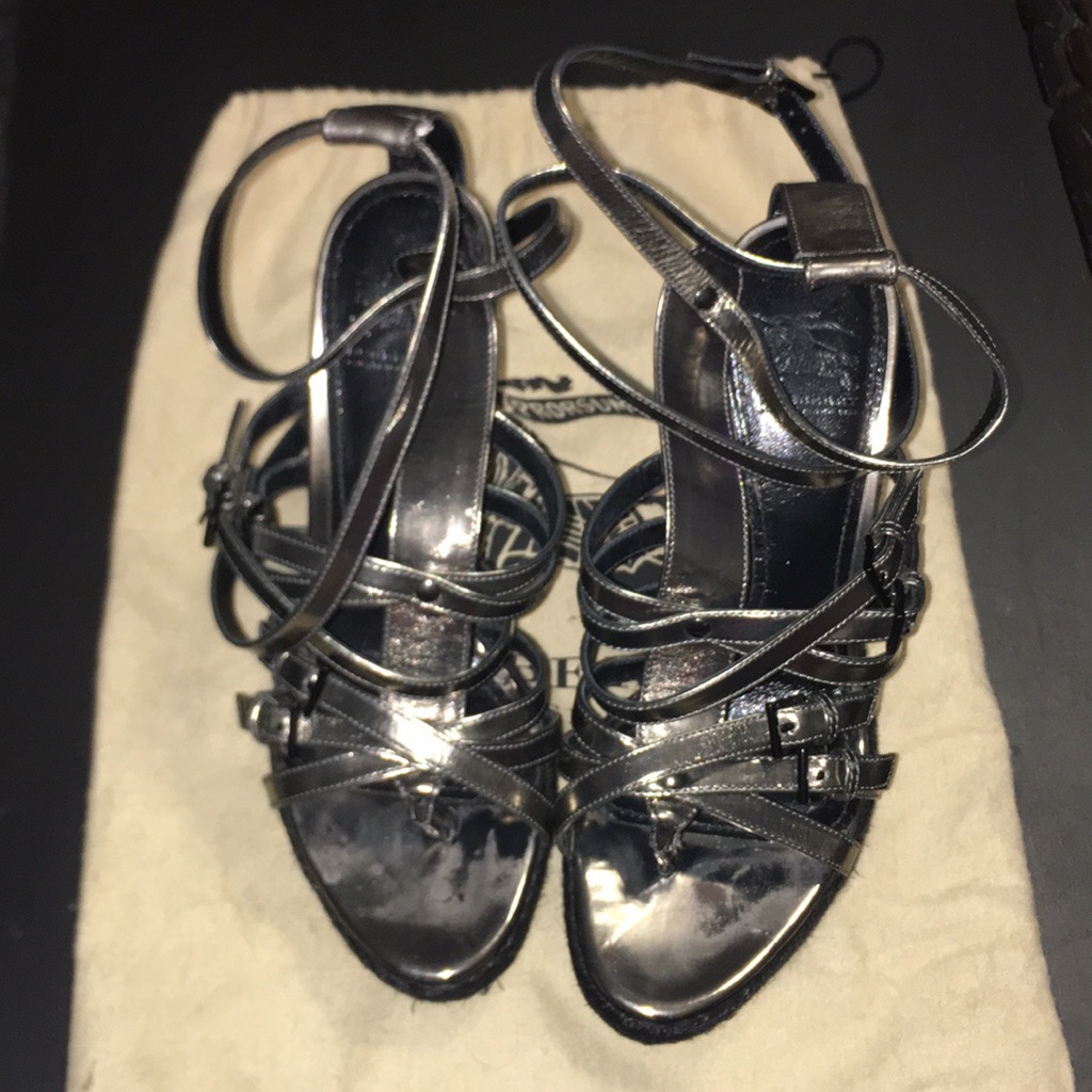 Burberry Gunmetal Espadrille Wedges